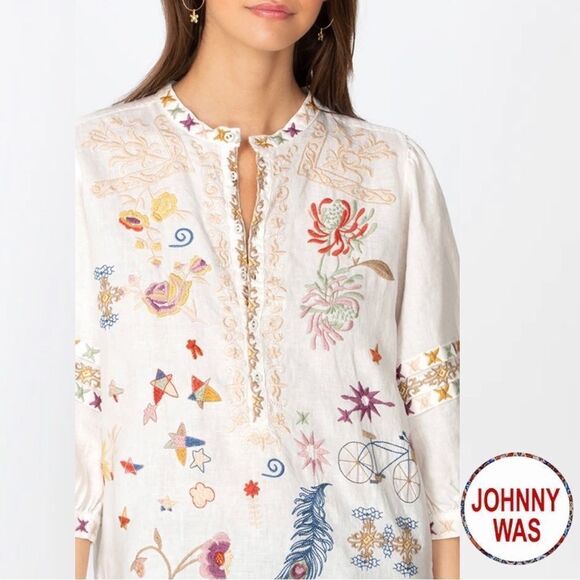 Johnny Was **NWT** Azusa Linen Tunic in Natural w/ Embroidery - Picture 2 of 7